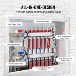 6-Branch Radiant Heat Manifold,1/2 In. PEX Tubing Manifold, Stainless Steel PEX Manifold, Radiant Heat PEX Manifold Kit -Vevor vevor pool controls drfsqbxg6hl0x0yq9v0 1f 1000