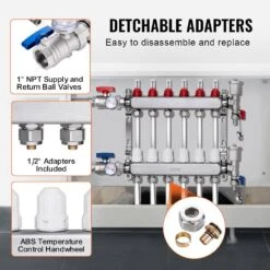 6-Branch Radiant Heat Manifold,1/2 In. PEX Tubing Manifold, Stainless Steel PEX Manifold, Radiant Heat PEX Manifold Kit -Vevor vevor pool controls drfsqbxg6hl0x0yq9v0 4f 1000