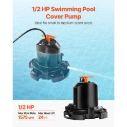 Pool Cover Pump 1/2 HP 1575 GPH 120-Volt Submersible Swimming Pool Cover Pump For Pool Draining Inflatable Water Parks -Vevor vevor pool cover pumps zdycgbzdx16hcwmxav1 4f 1000