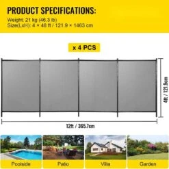 4 Ft. X 48 Ft. Black Hook Buckle Connected Removable Pool Fence For In-ground Pools With Pool Safety Fence Section Kit -Vevor vevor pool fences kcxycwll448ft9uo3v0 76 1000