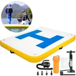 Floating Platform 8 X 5 Ft. Inflatable Floating Dock With Electric Air Pump Inflatable Swim Platform 4-6 People