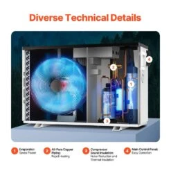 Electric Pool Heat Pump, 35830 BTU, Pool Heaters For 6605 To 13209 Gal. Above And In Ground Pools, Low Noise -Vevor vevor pool heaters ycrbbmzg3583vae6uv7 fa 1000