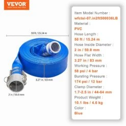 Backwash Hose 50 Ft. X 2 In. PVC Flat Discharge Hose With Aluminum Camlock C And E Fittings Clamps For Pump Sand Filter -Vevor vevor pool hoses fcxrg250ftpvcm9txv0 76 1000