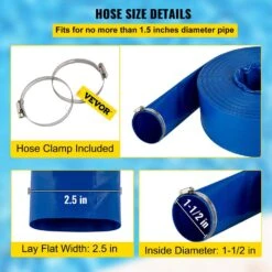Discharge Hose 1-1/2 In. Dia X 105 Ft. PVC Fabric Lay Flat Hose With Clamps Heavy Duty Backwash Drain Hose Burst-Proof -Vevor vevor pool hoses ycfcxr1 5x1001smxv0 1f 1000