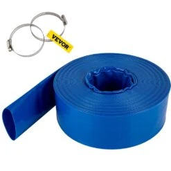 Discharge Hose 1-1/2 In. Dia X 105 Ft. PVC Fabric Lay Flat Hose With Clamps Heavy Duty Backwash Drain Hose Burst-Proof