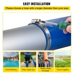 Discharge Hose 1-1/2 In. Dia X 105 Ft. PVC Fabric Lay Flat Hose With Clamps Heavy Duty Backwash Drain Hose Burst-Proof -Vevor vevor pool hoses ycfcxr1 5x1001smxv0 fa 1000
