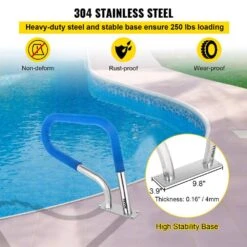 Pool Rail 30 In. X 22 In. Pool Railing Stainless Steel Silver Rustproof Pool Handrail For Above Ground Pool -Vevor vevor pool ladders bxgycfs3w30x22yc1v0 1f 1000