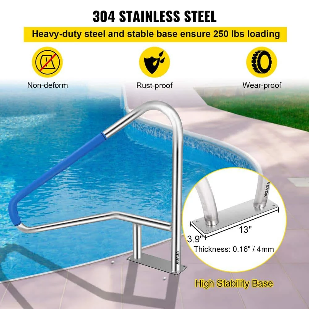 55 In. X 32 In. Pool Railing Stainless Steel Silver Rustproof Pool Handrail Pool Rail For Above Ground Pool 6 55 In. X 32 In. Pool Railing Stainless Steel Silver Rustproof Pool Handrail Pool Rail For Above Ground Pool - Image 4