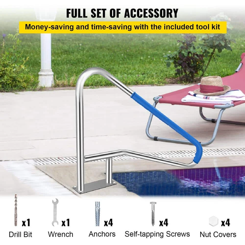 55 In. X 32 In. Pool Railing Stainless Steel Silver Rustproof Pool Handrail Pool Rail For Above Ground Pool 8 55 In. X 32 In. Pool Railing Stainless Steel Silver Rustproof Pool Handrail Pool Rail For Above Ground Pool - Image 6