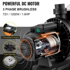 Solar Swimming Pool Pump 1200W 136GPM Pool Heat Pump 72VDC Head 62 Ft. W/ MPPT Controller And Powder Cord For Park Pool -Vevor vevor pool pumps tynsb1200w0000001v9 1f 1000