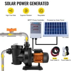 Solar Swimming Pool Pump 1200W 136GPM Pool Heat Pump 72VDC Head 62 Ft. W/ MPPT Controller And Powder Cord For Park Pool -Vevor vevor pool pumps tynsb1200w0000001v9 fa 1000