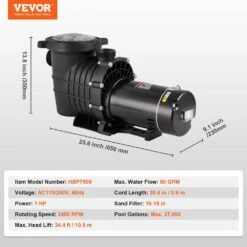 Above Ground Pool Pump 1HP 80 GPM Max. Flow Single Speed Swimming Pool Pump 3450RPM Pool Pump With Filter Basket 16 Above Ground Pool Pump 1HP 80 GPM Max. Flow Single Speed Swimming Pool Pump 3450RPM Pool Pump With Filter Basket -Vevor vevor pool pumps ycglbdssdy10w1aj9v5 76 1000