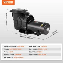 Above Ground Pool Pump 1.5 HP 100 GPM Single Speed Swimming Pool Pump With Filter Basket For Above Ground Pools -Vevor vevor pool pumps ycglbdssdy15cqhp2v5 76 1000