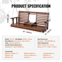 Wooden Porch Swing 5 Ft. Patio Bench Swing For Courtyard And Garden Upgraded 880 Lbs. Strong Load Capacity Swing Chair -Vevor vevor porch swings mlqqcmk5yczsajdhqv0 76 1000