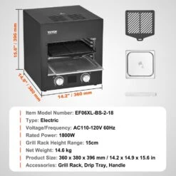 Steak Grill, Portable Electric Grill In Black 1800W Smokeless Infrared 1450°F Stainless Steel Cooker, Adjustable Rack -Vevor vevor portable gas grills npkjdrsdxkdz5fenkv1 76 1000