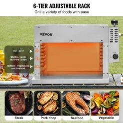 Steak Grill, Portable Propane Grill In Silver, 1500°F Stainless Steel Barbecue Infrared Grill, 6-Tier Adjustable Rack -Vevor vevor portable gas grills npkjdxkrqszn3rls7v0 1f 1000