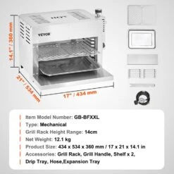 Steak Grill, Portable Propane Grill In Silver, 1500°F Stainless Steel Barbecue Infrared Grill, 6-Tier Adjustable Rack -Vevor vevor portable gas grills npkjdxkrqszn3rls7v0 76 1000