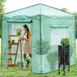 8 Ft. X 6 Ft. X 8 Ft. Pop-Up Greenhouse High Strength PE Cover Powder-Coated Steel Construction Portable Greenhouse -Vevor vevor portable greenhouses hywscwp 868fzb5wdv0 31 1000