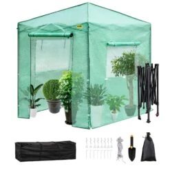 8 Ft. X 6 Ft. X 8 Ft. Pop-Up Greenhouse High Strength PE Cover Powder-Coated Steel Construction Portable Greenhouse