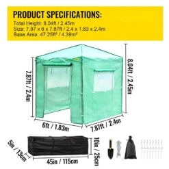8 Ft. X 6 Ft. X 8 Ft. Pop-Up Greenhouse High Strength PE Cover Powder-Coated Steel Construction Portable Greenhouse -Vevor vevor portable greenhouses hywscwp 868fzb5wdv0 76 1000