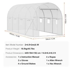 Walk-in Tunnel Greenhouse, 14. 6 X 6. 4 X 6. 3 Ft. Hoop House Greenhouse Tunnel, Plant Hot House Galvanized Steel Frame -Vevor vevor portable greenhouses sdxws15x7x7ff8xa0v0 76 1000