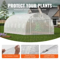 Walk-in Tunnel Greenhouse 19.4 X 9.7 X 6.5 Ft. Hoop House Greenhouse Tunnel, With Galvanized Steel Frame, White PE Cover -Vevor vevor portable greenhouses sdxws20x10x78ihe2v0 4f 1000