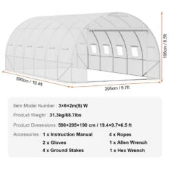 Walk-in Tunnel Greenhouse 19.4 X 9.7 X 6.5 Ft. Hoop House Greenhouse Tunnel, With Galvanized Steel Frame, White PE Cover -Vevor vevor portable greenhouses sdxws20x10x78ihe2v0 76 1000