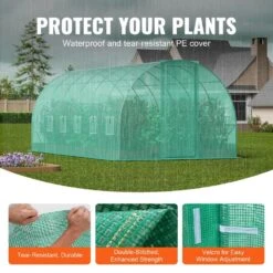 Walk-in Tunnel Greenhouse 19.4 X 9.7 X 7.4 Ft. Hoop House Greenhouse Tunnel, With Galvanized Steel Frame, Green PE Cover -Vevor vevor portable greenhouses sdxws20x10x7c44vzv0 4f 1000