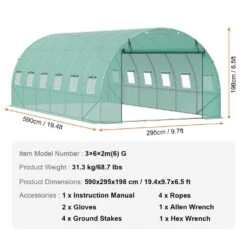 Walk-in Tunnel Greenhouse 19.4 X 9.7 X 6.5 Ft. Hoop House Greenhouse Tunnel, Plant Hot House With Galvanized Steel Frame -Vevor vevor portable greenhouses sdxws20x10x7u1nj3v0 76 1000