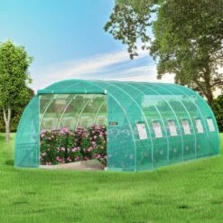 Walk-in Tunnel Greenhouse 10 Ft. W X 20 Ft. D X 7 Ft. H Portable Plant Greenhouse With Galvanized Steel Hoops, Green -Vevor vevor portable greenhouses ydsdws20107ftia39v0 31 1000