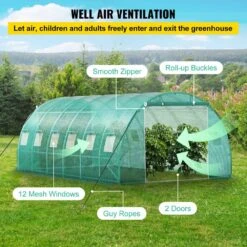 Walk-in Tunnel Greenhouse 10 Ft. W X 20 Ft. D X 7 Ft. H Portable Plant Greenhouse With Galvanized Steel Hoops, Green -Vevor vevor portable greenhouses ydsdws20107ftia39v0 44 1000