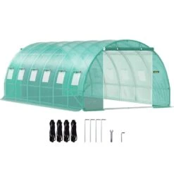 Walk-in Tunnel Greenhouse 10 Ft. W X 20 Ft. D X 7 Ft. H Portable Plant Greenhouse With Galvanized Steel Hoops, Green