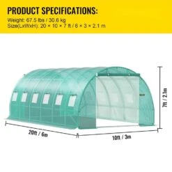 Walk-in Tunnel Greenhouse 10 Ft. W X 20 Ft. D X 7 Ft. H Portable Plant Greenhouse With Galvanized Steel Hoops, Green -Vevor vevor portable greenhouses ydsdws20107ftia39v0 76 1000