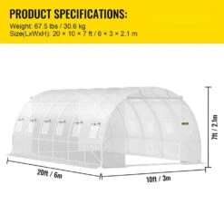Walk-in Tunnel Greenhouse 10 Ft. W X 20 Ft. D X 7 Ft. H Portable Plant Greenhouse With Zippered Doors & Roll-up Windows -Vevor vevor portable greenhouses ydsdws20107ftybyxv0 76 1000