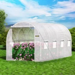 Walk-in Tunnel Greenhouse 7 Ft. W X 15 Ft. D X 7 Ft. H Portable Plant Greenhouse With 1 Top Beam, Diagonal Poles, White -Vevor vevor portable greenhouses ydsdwsb1577ftl33vv0 31 1000