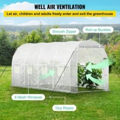 Walk-in Tunnel Greenhouse 7 Ft. W X 15 Ft. D X 7 Ft. H Portable Plant Greenhouse With 1 Top Beam, Diagonal Poles, White -Vevor vevor portable greenhouses ydsdwsb1577ftl33vv0 44 1000