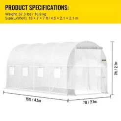Walk-in Tunnel Greenhouse 7 Ft. W X 15 Ft. D X 7 Ft. H Portable Plant Greenhouse With 1 Top Beam, Diagonal Poles, White -Vevor vevor portable greenhouses ydsdwsb1577ftl33vv0 76 1000
