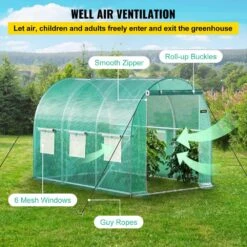 Walk-in Tunnel Greenhouse 10 Ft. D X 7 Ft. W X 7 Ft. H Portable Plant Greenhouse With Galvanized Steel Hoops, Green -Vevor vevor portable greenhouses ydsdwsl1077ftkhd5v0 44 1000