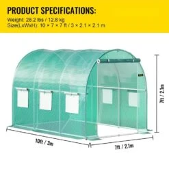 Walk-in Tunnel Greenhouse 10 Ft. D X 7 Ft. W X 7 Ft. H Portable Plant Greenhouse With Galvanized Steel Hoops, Green -Vevor vevor portable greenhouses ydsdwsl1077ftkhd5v0 76 1000