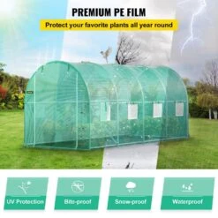 Walk-in Tunnel Greenhouse 15 Ft. D X 7 Ft. W X 7 Ft. H Portable Plant Greenhouse With Door & 8 Roll-up Windows, Green -Vevor vevor portable greenhouses ydsdwsl1577ftl1fiv0 1f 1000