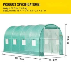 Walk-in Tunnel Greenhouse 15 Ft. D X 7 Ft. W X 7 Ft. H Portable Plant Greenhouse With Door & 8 Roll-up Windows, Green -Vevor vevor portable greenhouses ydsdwsl1577ftl1fiv0 76 1000