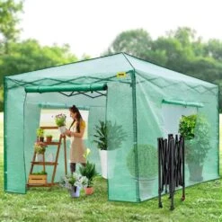 12 Ft. X 8 Ft. X 8 Ft. Pop-Up Greenhouse PE Cover And Steel Construction Walk-in Greenhouse With Doors And Windows -Vevor vevor portable greenhouses zdbxshyw 128814r5v0 31 1000