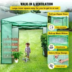 12 Ft. X 8 Ft. X 8 Ft. Pop-Up Greenhouse PE Cover And Steel Construction Walk-in Greenhouse With Doors And Windows -Vevor vevor portable greenhouses zdbxshyw 128814r5v0 44 1000