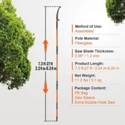 Manual Pole Saw, 7.3-27 Ft. Tree Pruner With 20 In. Steel Blade Pruning Saw, 8 Fiberglass Poles, 2025 Upgrade -Vevor vevor pruning saws sdgzjbxzzk8m8dkwov0 250717 76 1000