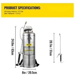 3.5 Gal. Stainless Steel Sprayer Adjustable Nozzle Hand Pump Sprayer With Pressure Gauge And Safety Valve For Gardening -Vevor vevor pump sprayers pwqbxg12l00000001v0 76 1000