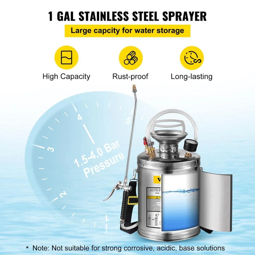 1 Gal. Stainless Steel Sprayer Metal Pump Sprayer With 12 In. Wand, Handle And 3 Ft. Reinforced Hose For Gardening 5 1 Gal. Stainless Steel Sprayer Metal Pump Sprayer With 12 In. Wand, Handle And 3 Ft. Reinforced Hose For Gardening - Image 3