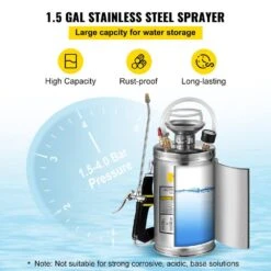 1.5 Gal. Stainless Steel Sprayer Garden Sprayer With Pressure Gauge, Safety Valve, Adjustable Nozzle For Sanitizing -Vevor vevor pump sprayers pwqbxg6l000000001v0 4f 1000