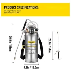 1.5 Gal. Stainless Steel Sprayer Garden Sprayer With Pressure Gauge, Safety Valve, Adjustable Nozzle For Sanitizing -Vevor vevor pump sprayers pwqbxg6l000000001v0 76 1000
