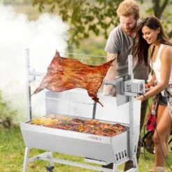 Rotisserie Grill With Windscreen, BBQ Whole Charcoal Spit Grill, 35 In. 90 Lbs. Capacity, Electric 42-Watt Motor Roaster -Vevor vevor rotisseries ddxzkj35ycdbv3y2gv1 31 1000
