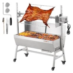 Rotisserie Grill With Windscreen, BBQ Whole Charcoal Spit Grill, 35 In. 90 Lbs. Capacity, Electric 42-Watt Motor Roaster